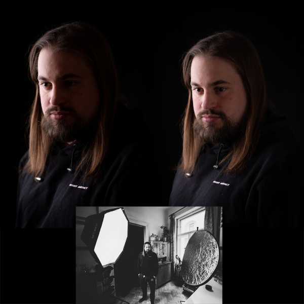 Bild von 5.) Short lighting, links ohne und rechts mit Reflektor