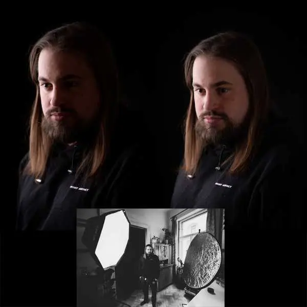 Bild von 5.) Short lighting, links ohne und rechts mit Reflektor